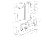 Oszkár előszobafal 1 elem polcos fiókos méretrajz